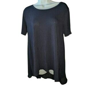 Philosophy Navy Solid Short Sleeve High Low Sheer Back Flowy Blouse Top Shirt M